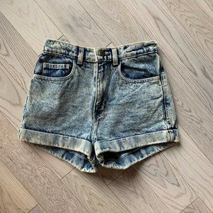 Blue Acid Wash High-Waisted Shorts